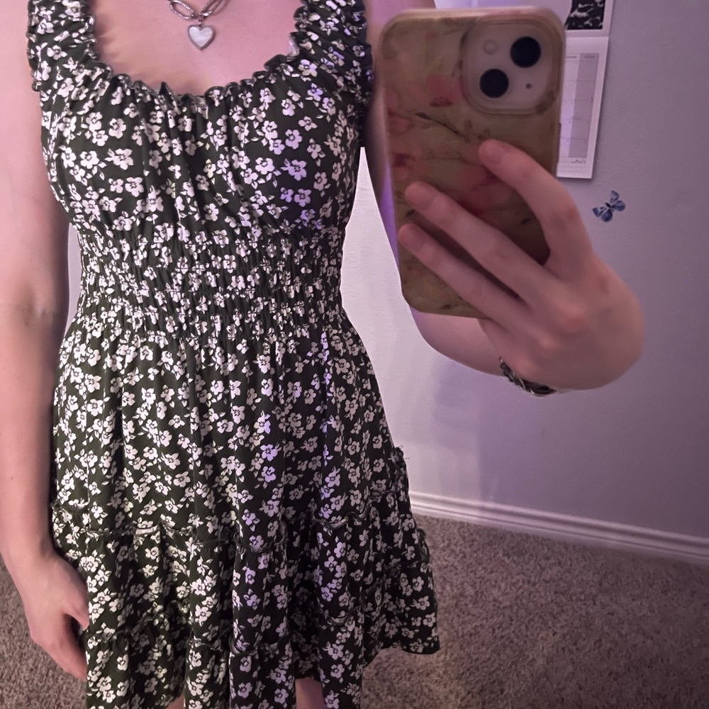 Green Summer Dress with White Floral Accents